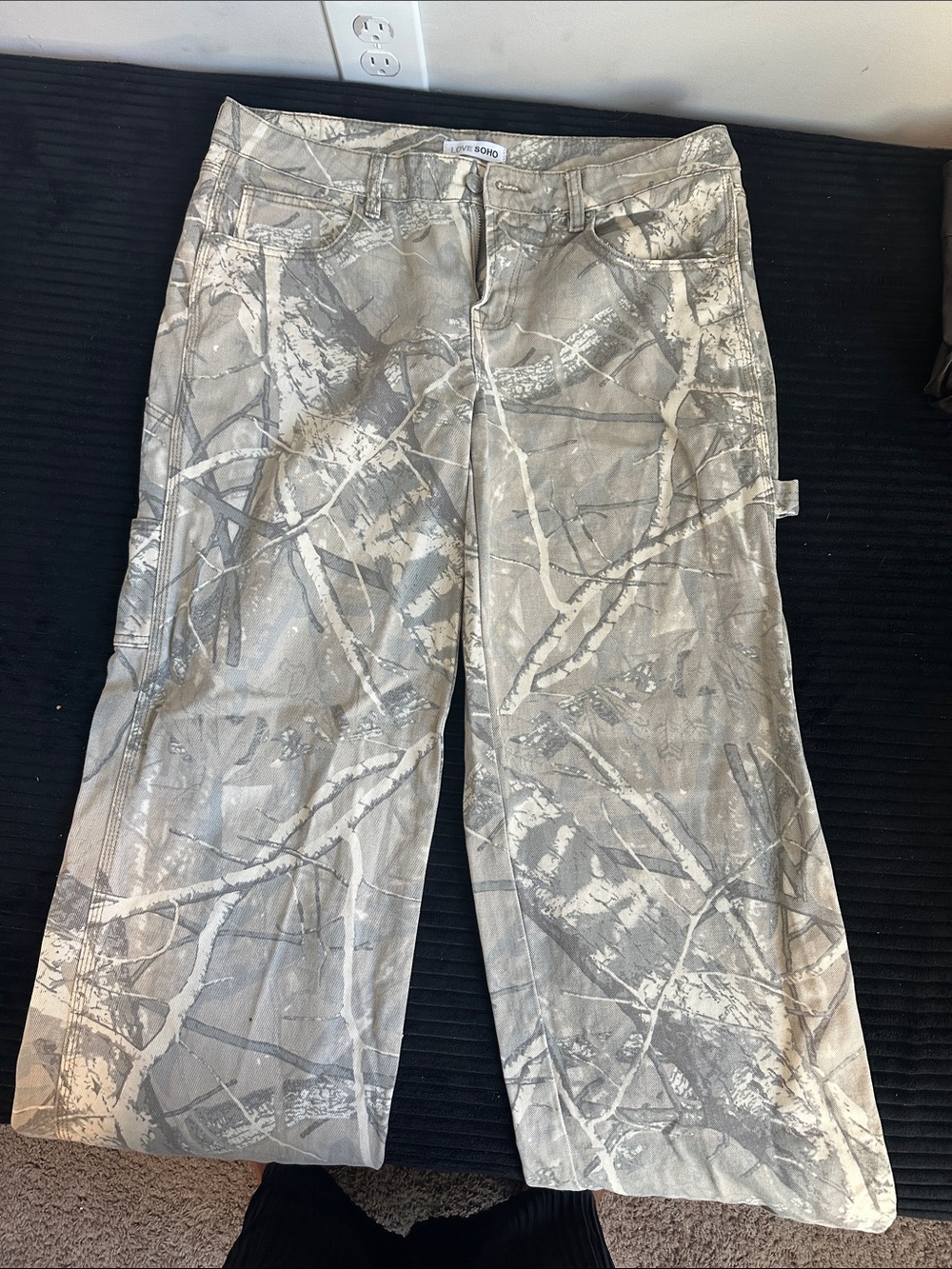 Camouflage Carpenter Pants in Light Gray and White